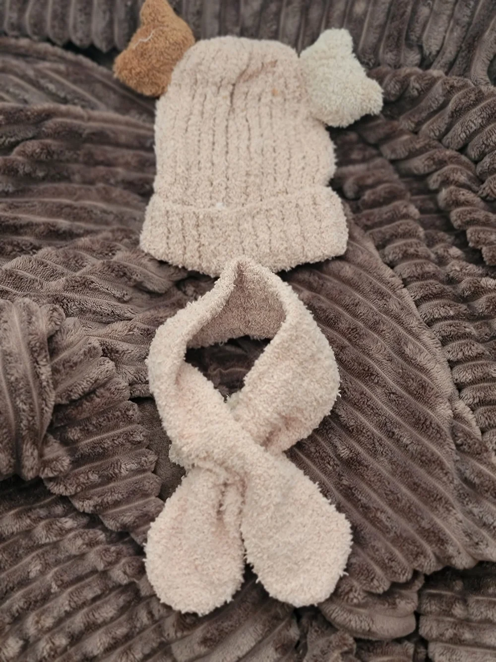 Cozy Beige Kids Beanie and Scarf Set